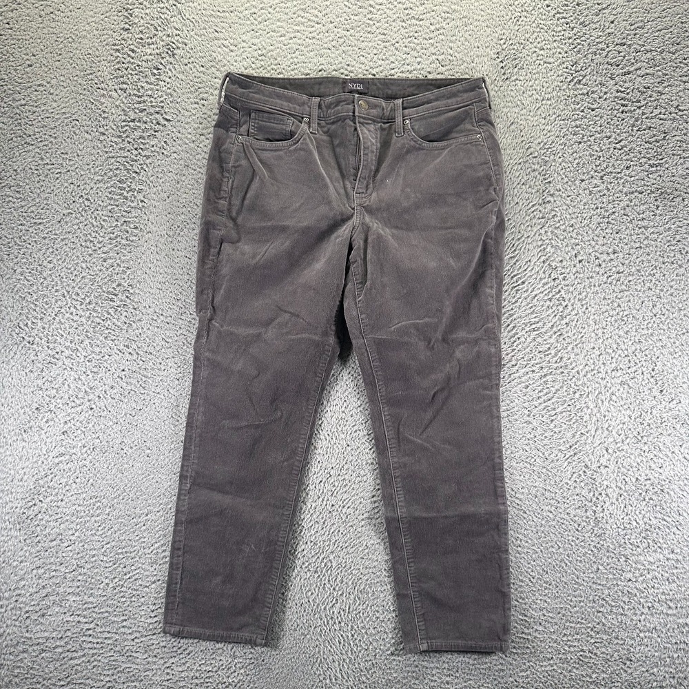 NYDJ Pant Womens 12P Gray Cotton Corduroy Chino Straight Preppy Business Career